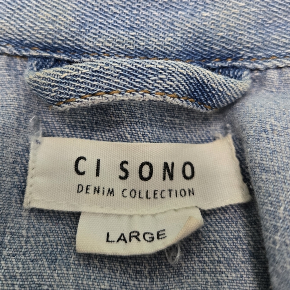 Women's Ci Sono Distressed Denim Jacket Size Large - Picture 6 of 7